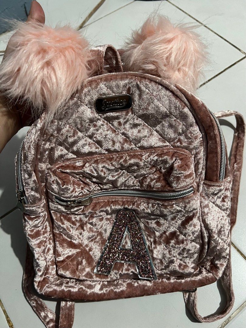 Justice Initial Velvet Quilted Mini backpack Letter A Women s Fashion Bags Wallets Backpacks on Carousell