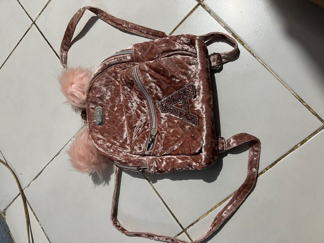 Justice Initial Velvet Quilted Mini backpack Letter A Women s Fashion Bags Wallets Backpacks on Carousell