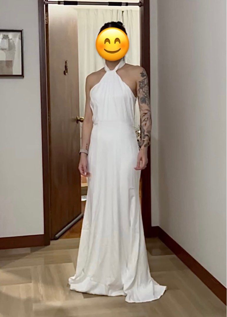 BN ASOS Little Mistress Bridal Halterneck Satin Minimalist Gown in Ivory Women s Fashion Dresses Sets Evening dresses gowns on Carousell