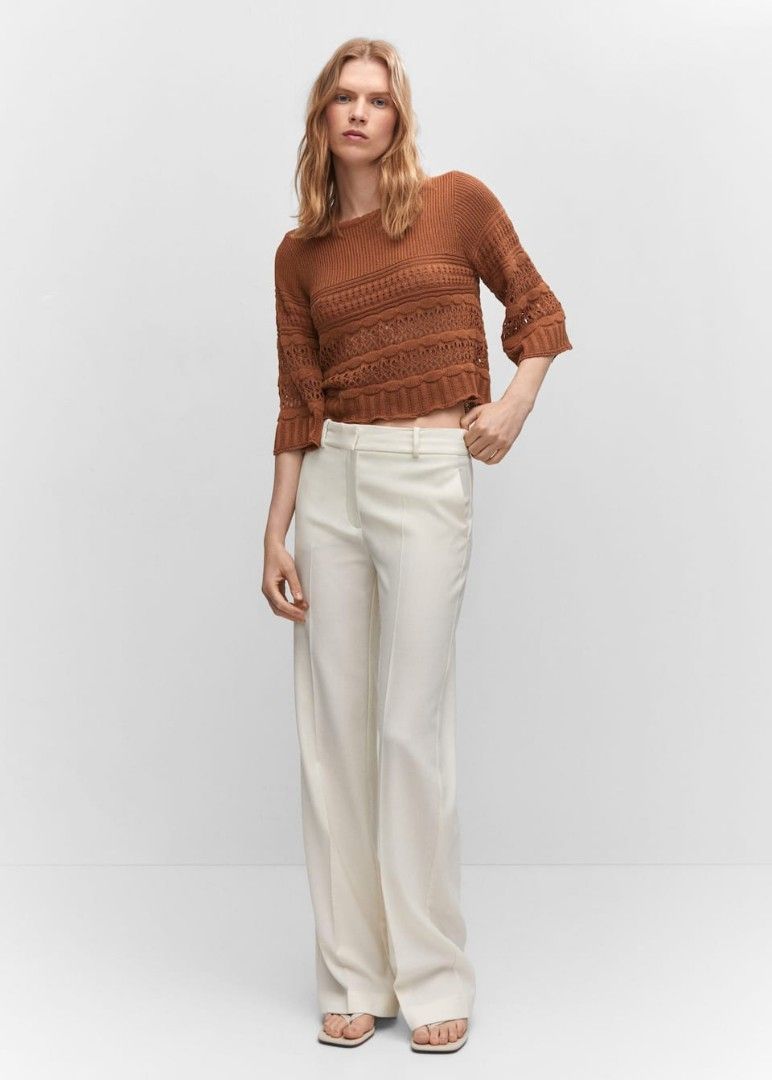 Mango Openwork Crochet Knit Sweater with Flared Sleeves (Category: Blouses) located in Paranaque City. Submitted by mediumcloset (Listing ID 1310292608, Image 1). Description: Used only once! Already sold out in Mango online and Zalora ph, original and authentic, no damage. Original price is P2,295 selling for only P995. Flexible style that's perfect for the office, casual, beach, dates and more! Last chance to get this burnt orange brown rust ru