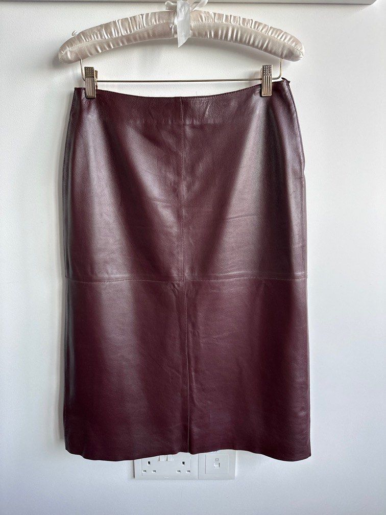 Mulberry Burgundy Leather Midi Skirt Size 8