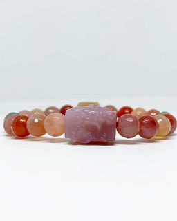 Natural High Quality Faceted Candy Yan Yuan Agate with Phoenix Lotus Barrel •