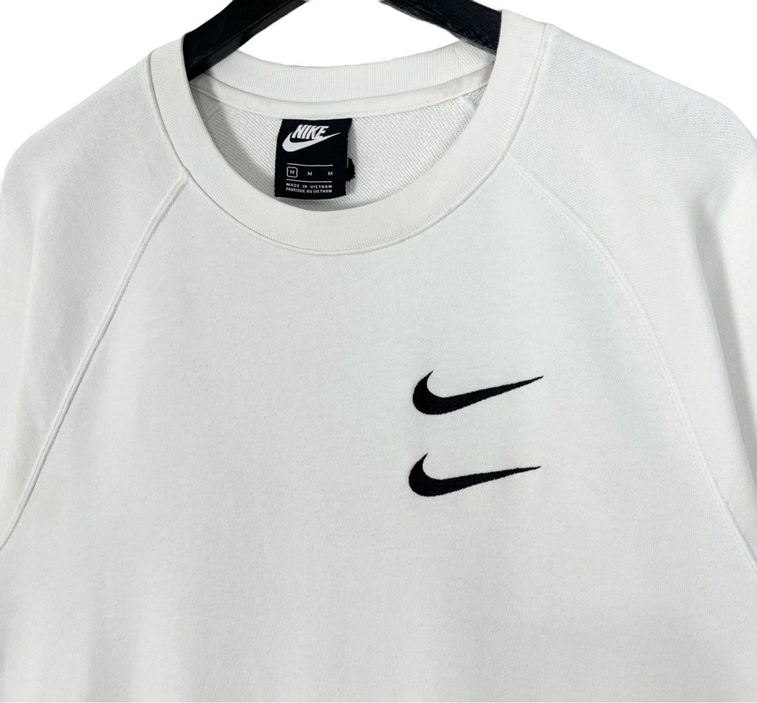 Nike Double Swoosh Sweatshirt Crewneck Raglan White Size Medium Made in Vietnam