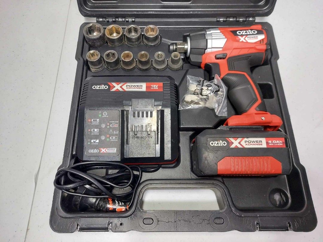 Ozito Brushless Impact Wrench Kit (Category: Construction Tools & Equipment) located in Taytay. Submitted by mikz_1303 (Listing ID 1310441024, Image 2). Description: Ozito Brushless Impact Wrench Kit 215nm of torque Cordless Inclusion Box Hard case 4.0mah Battery Fast Charger 10pc impact socket.