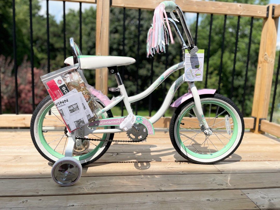 Pink Jasmine Girls 16” Training Wheel Bike BRAND NEW IN BOX (Category: Bicycles) located in Toronto. Submitted by solankytha47479 (Listing ID 1310437099, Image 1). Description: Schwinn Girls Jasmine White Pink 16” Inch Bicycle with Training Wheels Classic Retro Style Retail $190 Our Price $120 DM for shipping.