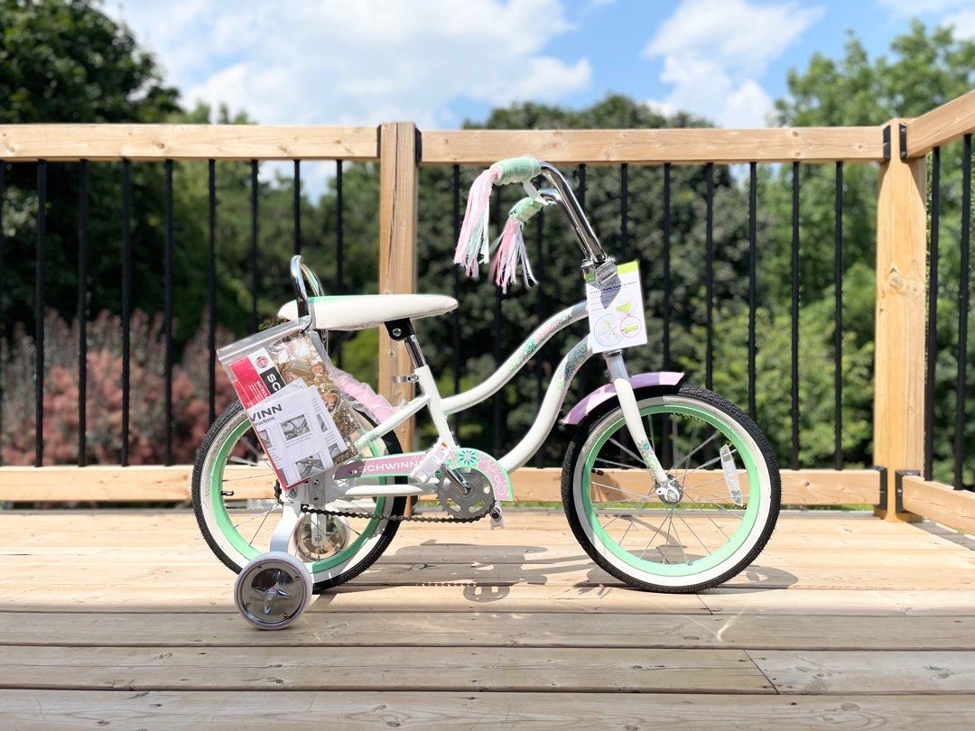 Pink Jasmine Girls 16” Training Wheel Bike BRAND NEW IN BOX (Category: Bicycles) located in Toronto. Submitted by solankytha47479 (Listing ID 1310437099, Image 2). Description: Schwinn Girls Jasmine White Pink 16” Inch Bicycle with Training Wheels Classic Retro Style Retail $190 Our Price $120 DM for shipping.