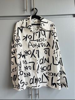 Printed Black and White Buttondown Polo Shirt