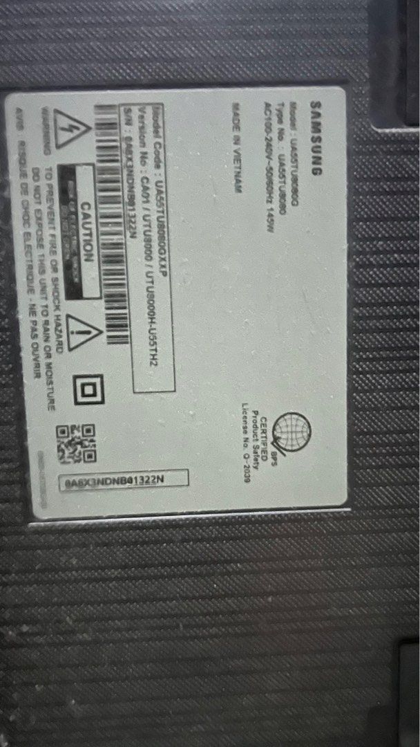 Samsung TU8080 55inch (Category: TV) located in Pasig City. Submitted by jgsantiago (Listing ID 1310291325, Image 2). Description: Samsung 55 inches tu8080 Defective LED panel As is where is. Orig remote and power cable. .