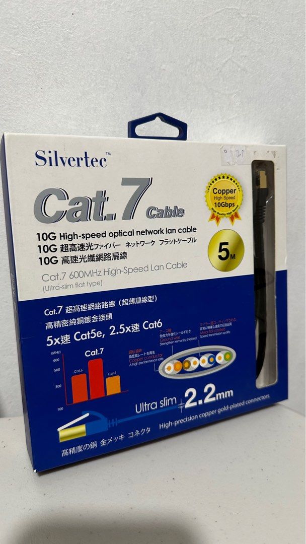 Silvertec Cat.7 Cable LAN cable (Category: Cables & Adaptors) located in Las Pinas. Submitted by calizoosh (Listing ID 1310281365, Image 1). Description: Silvertec LAN Cable - Sealed, brand new - High-speed optical network lan cable - 5M - ultra slim 2.2mm - Price negotiable RFS: Decluttering, not in use.