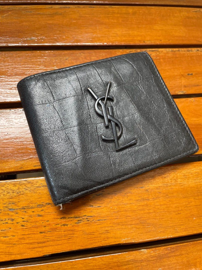 YSL Croc Embossed Leather Yves Saint Laurent Mens Bifold Wallet Luxury Bags Wallets on Carousell