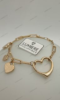 18K Saudi Gold Designer Bracelet with Multiple Heart Charms | 7.0 Inches | 24.0MM | Yellow Gold | [LP-001427]