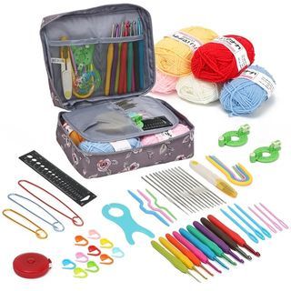 56pc set Beginner's Complete DIY Crochet Kit Hook Yarn Knitting Needle Measuring Tape Scissors Hobby