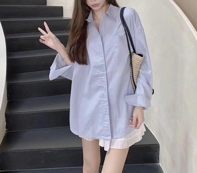 5 COLORS Korean Slight Sheer Boyfriend Shirt Long Sleeve Blouse