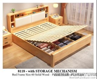 8118 solid wood bed frame with storage queen size