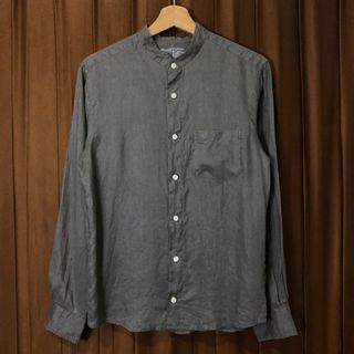 #A674 Muji Stand Collar Premium Linen Button LS Shirt (Dark Gray)