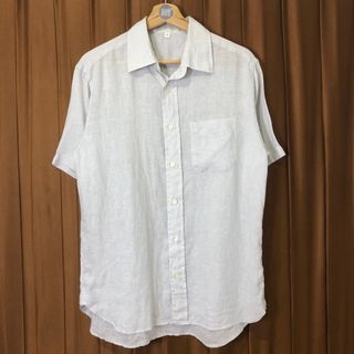 #A677 Muji Premium Linen Button Shirt (Light Gray)
