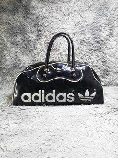 Adidas Black Zipper Glossy Leather Duffle Bag