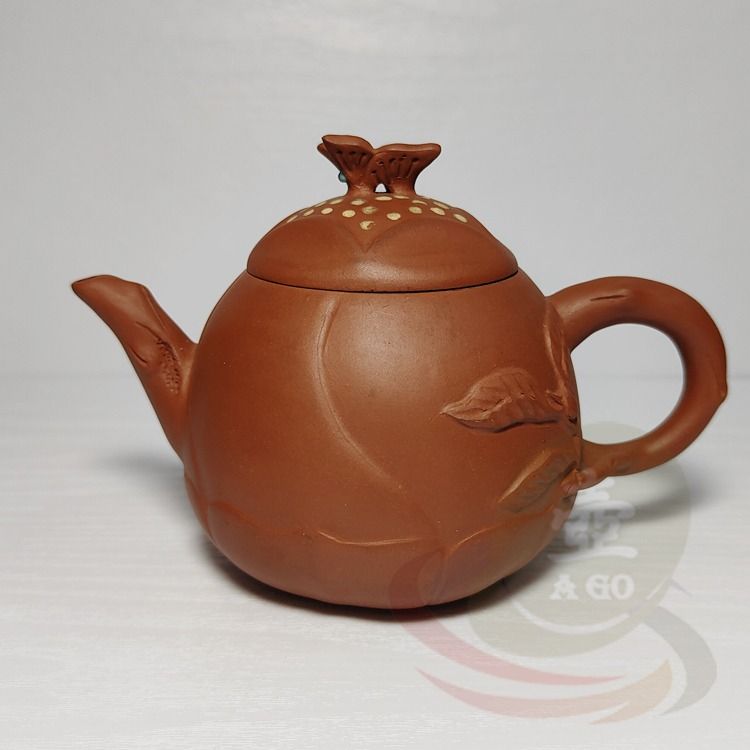 中国古美術 紫砂急須「酒壶」顾景舟作 船果文彫刻 原鉱清水泥 約400cc 茶壺