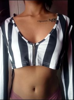 Black and White Racer Cropped Long sleeve top