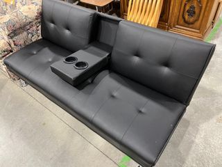 Black Lounge Faux Leather Couch & Futon with Cupholder