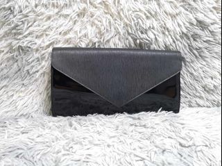 Black Snap Closure Leather Clutch Bag