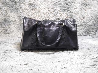 Black Zipper Smooth Leather Duffle Bag