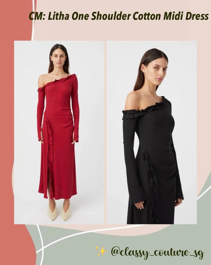 Camilla Marc Litha One Shoulder Cotton Midi Dress with ruffles Women s Fashion Dresses Sets Dresses on Carousell