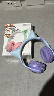 Cat Ear Cute Bluetooth Headphone RGB Lights Wireless On-Ear Headset Headphones Adjustable Headband Rechargeable Stereo Music Gaming Earphone with Mic Two-Tone