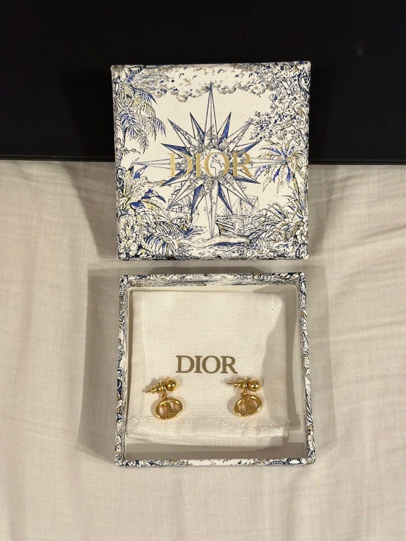 Dior CD Navy Gold Earrings, Luxury, Accessories on Carousell