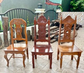 For sale : For sale: Vintage Narra Chairs Collection with Wood Carving