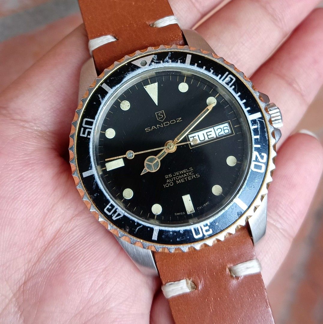For Sale Rare Sandoz Submariner Daydate 100 Meters Swiss Made Wristwatch