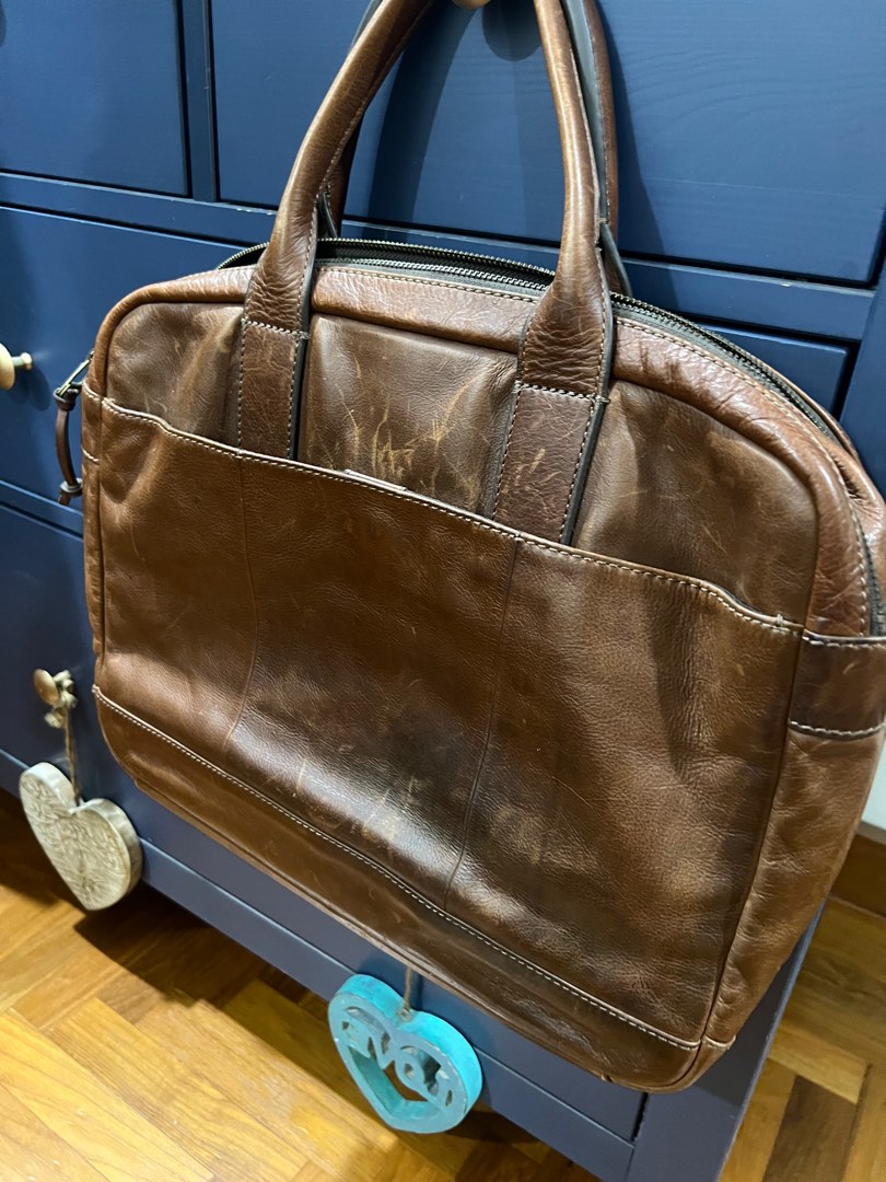 Leather laptop bag fossil on sale