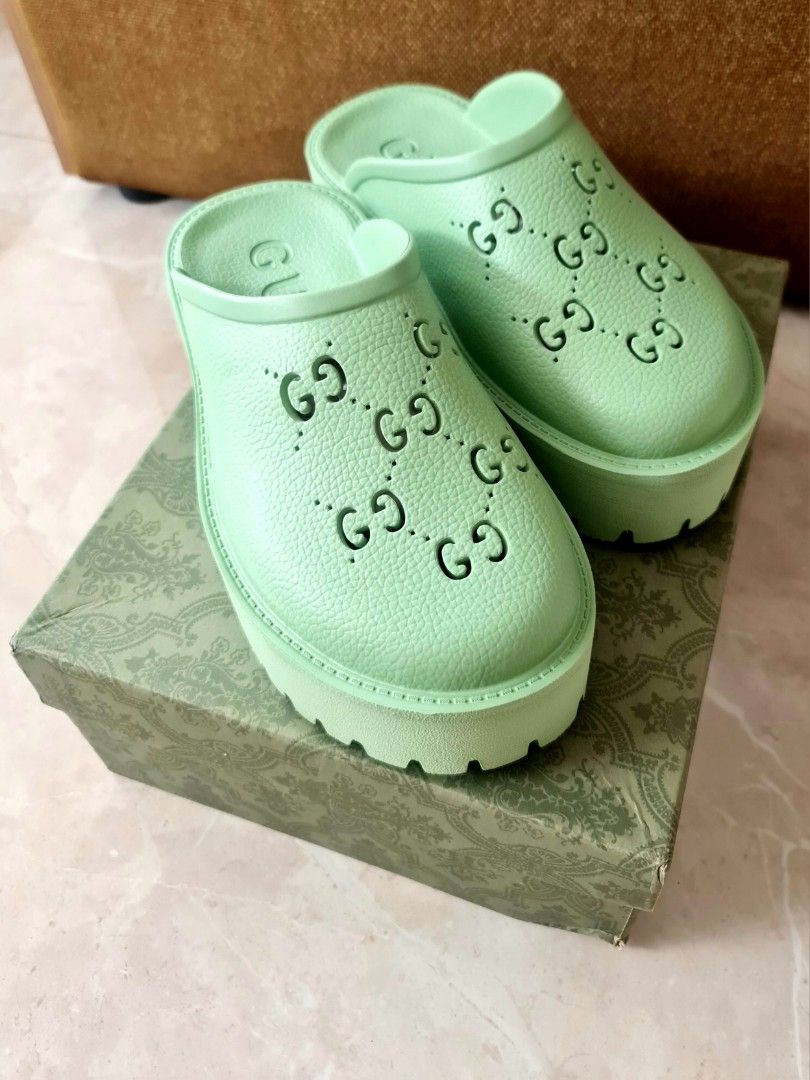 Gucci logo perforated platform clogs