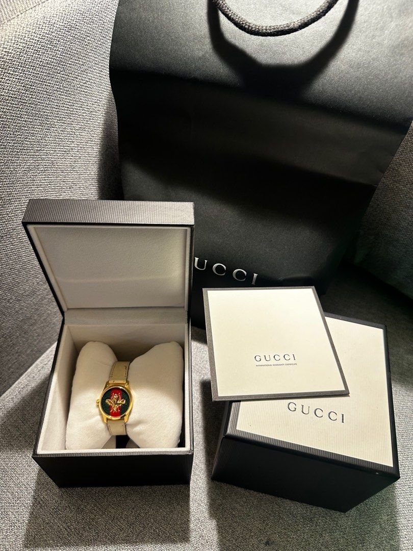 Gucci watch offwhite color (Category: Luxury Watches) located in Paranaque City. Submitted by primrose21 (Listing ID 1310558130, Image 1). Description: Comes with everything seen in the photos You can replace the leather if you want :).