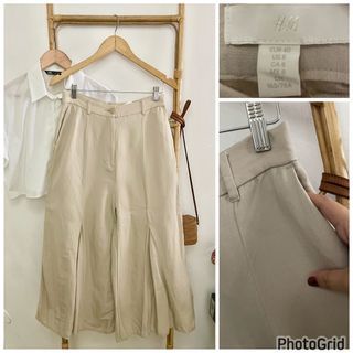 H&M nude linen wideleg drape ankle pants