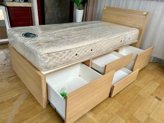 Imported  Solid Wood Single Bed Set with Super Comfy Mattres and 4  Drawers From Japan