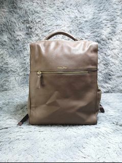 Legato Largo Brown Zipper Leather Backpack Bag