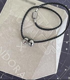 -PANDORA STARWARS Double Leather Bracelet with Mandalorian and Yoda Charms Set-