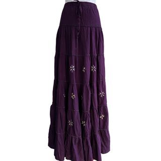 •Purple Beaded Tiered Maxi Skirt