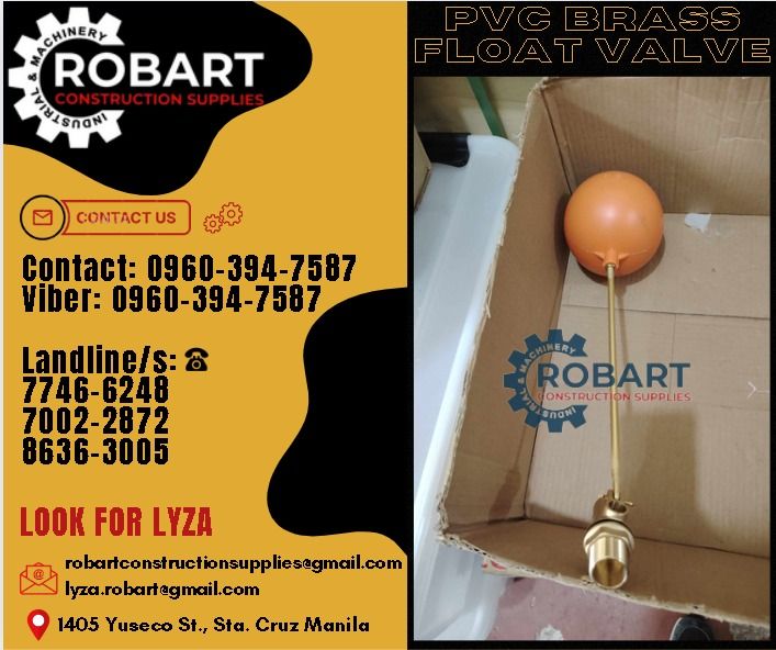 PVC Brass Float Valve (Category: Construction Tools & Equipment) located in Manila. Submitted by lyzarobart1999 (Listing ID 1310525040, Image 1). Description: PVC Brass Float Valve Size: 3/4" 𝐒𝐄𝐍𝐃 𝐔𝐒 𝐌𝐄𝐒𝐒𝐀𝐆𝐄 𝐅𝐎𝐑 𝐈𝐍𝐐𝐔𝐈𝐑𝐈𝐄𝐒 ❗️ 0 9 6 7 3 8 1 8 2 2 7 0 9 6 0 3 9 4 7 5 8 7 𝐋𝐚𝐧𝐝𝐥𝐢𝐧𝐞 𝐍𝐮𝐦𝐛𝐞𝐫𝐬: 𝟕 𝟕 𝟒 𝟔 - 𝟔 𝟐 𝟒 𝟖 / 𝟕 𝟎 𝟎 𝟐 - 𝟐 𝟖 𝟕 𝟐 / 𝟖 𝟔 𝟑 𝟔 - 𝟑 𝟎 𝟎 𝟓 𝐋𝐎𝐎𝐊 𝐅𝐎𝐑 𝐋𝐘𝐙𝐀 𝘌𝘮𝘢𝘪𝘭: 𝘳𝘰