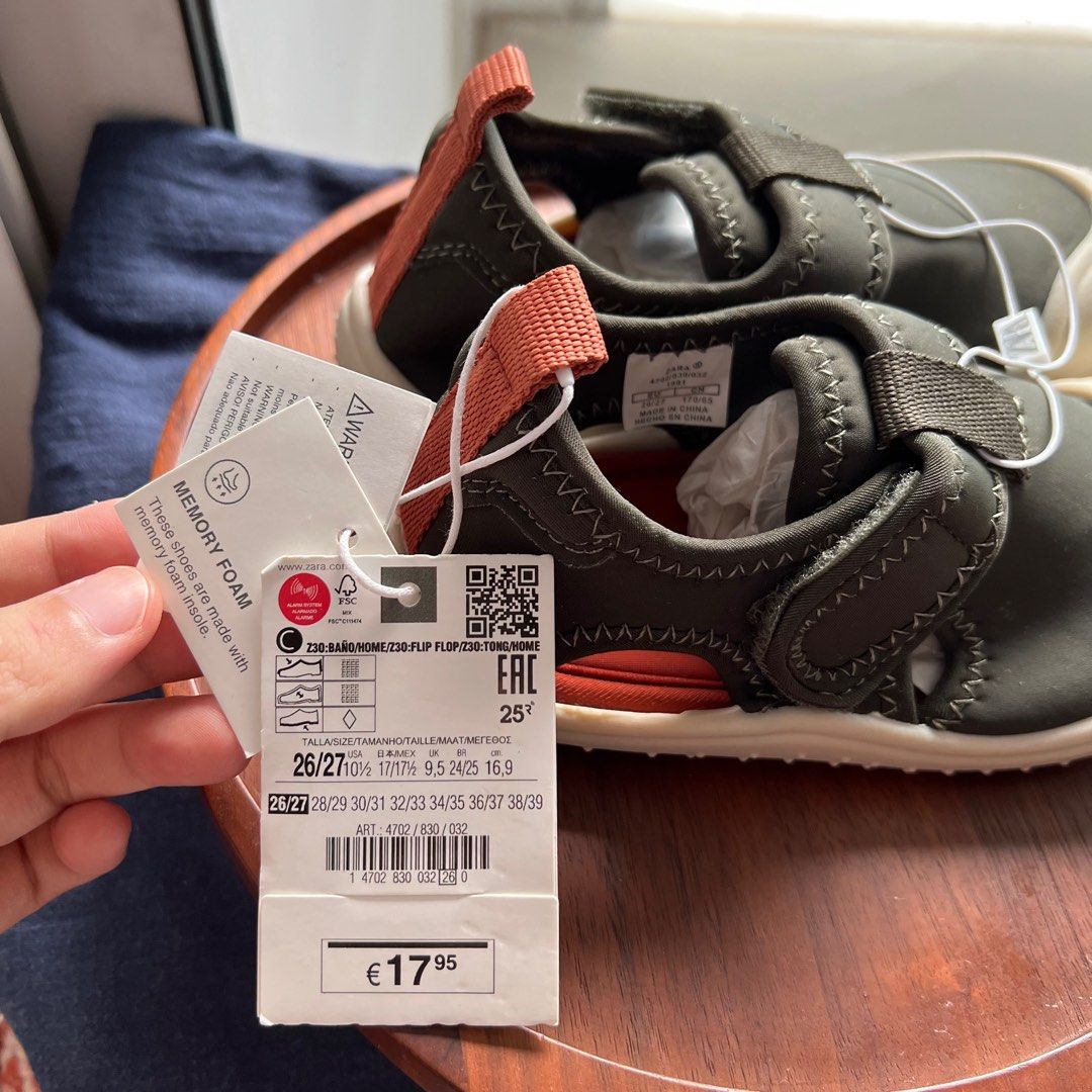 RRP 18 Zara shoes sandals in green for boy or girl. Memory foam soles super comfy. Size 26 27 and 32 33 available