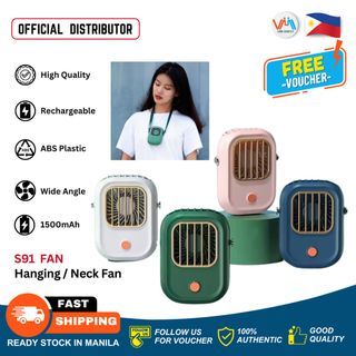 S91Mini Air Cooler Hanging Neck Fan Bladeless Portable Rechargeable Personal Small Desk Fan Nail Eyelash Fan Dryer Wide Angle Wind 1500mAh Hands Free Mobile Portable Fan for Indoor Outdoor Home School Work Student Travel Office  - VMI Direct