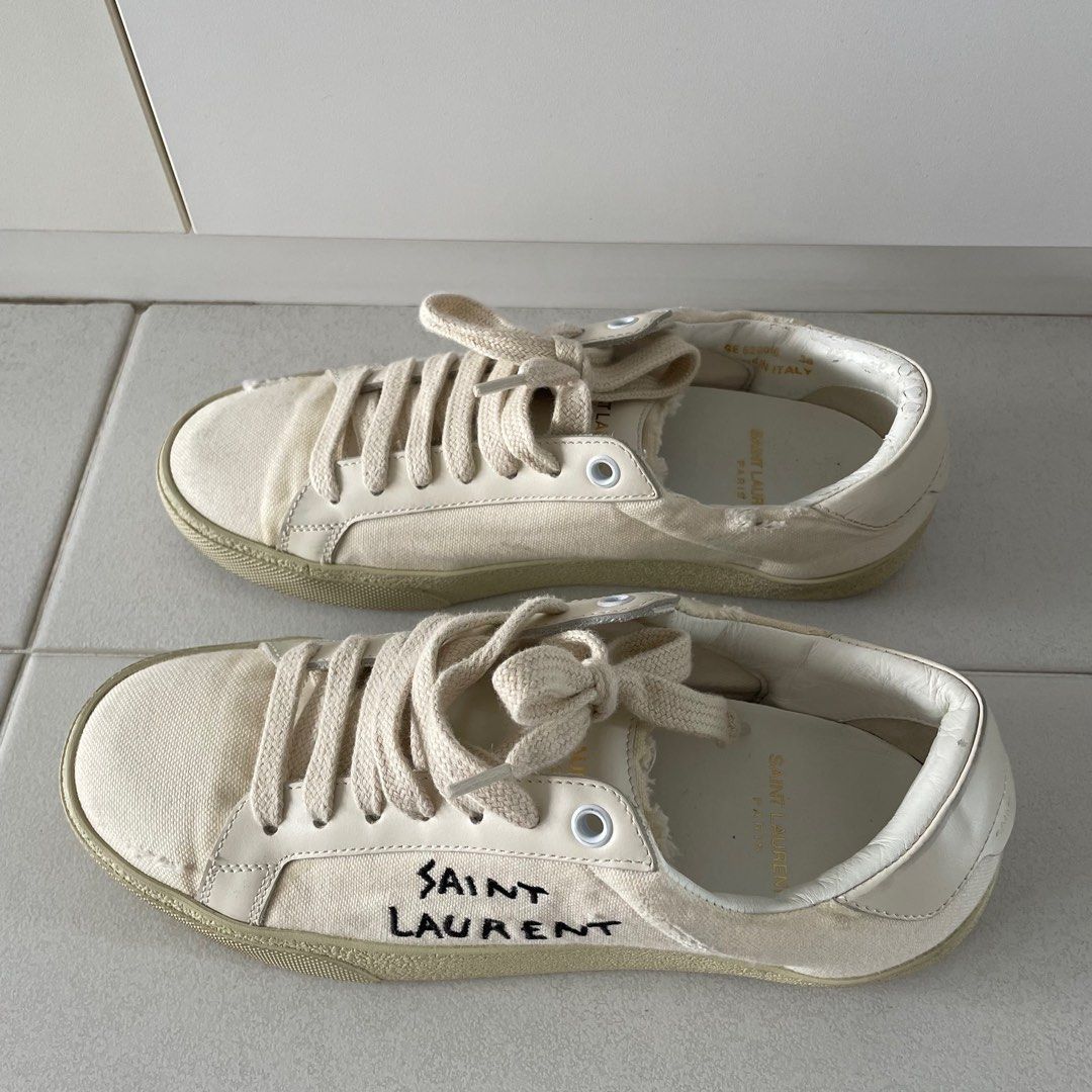 SAINT LAURENT CLASSIC COURT DISTRESSED SNEAKERS Women s Fashion Footwear Sneakers on Carousell