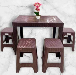 【SET】4 Seater Rattan Stool and Table Dining Set