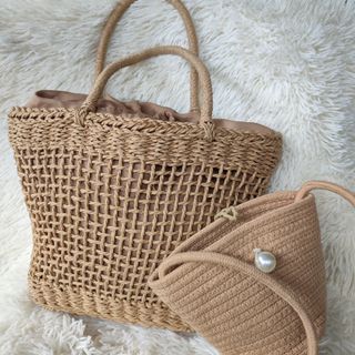 [SET] Woven handbag straw beach bag, sling bag