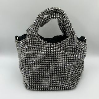 Silver Rhinestones Elegant Formal Mini Bucket Chain Sling Handbag