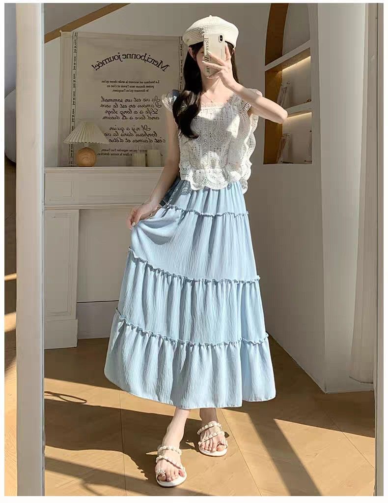 Tiered Ruffles Maxi Skirt Size XL UK8-10 Pale Blue, Women's