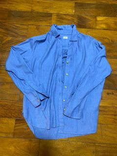 Uniqlo linen blend blue shirt