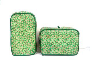 Vintage set of dust covers for blender/juicer and oven toaster, Christmas-themed quilted fabric, never used