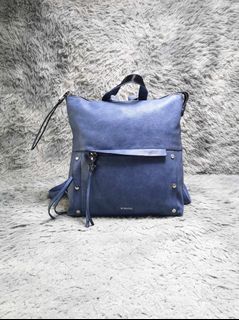 Viva You Blue Zipper Leather Backpack Bag